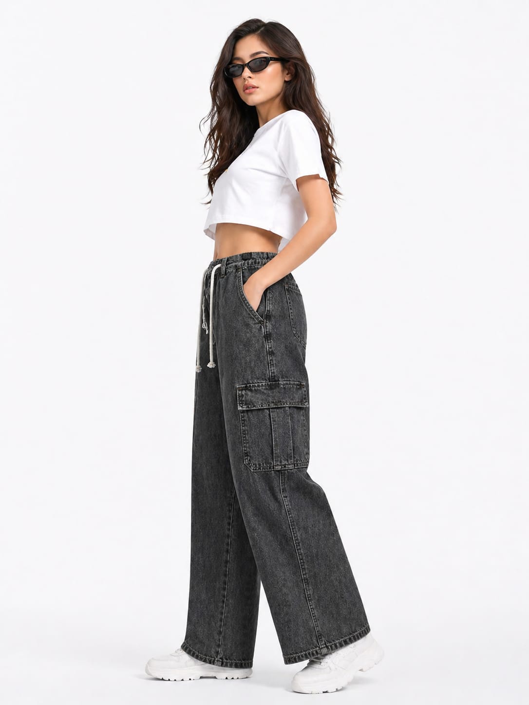 Stylemo Premium Washed Grey Cargo Baggy Jeans