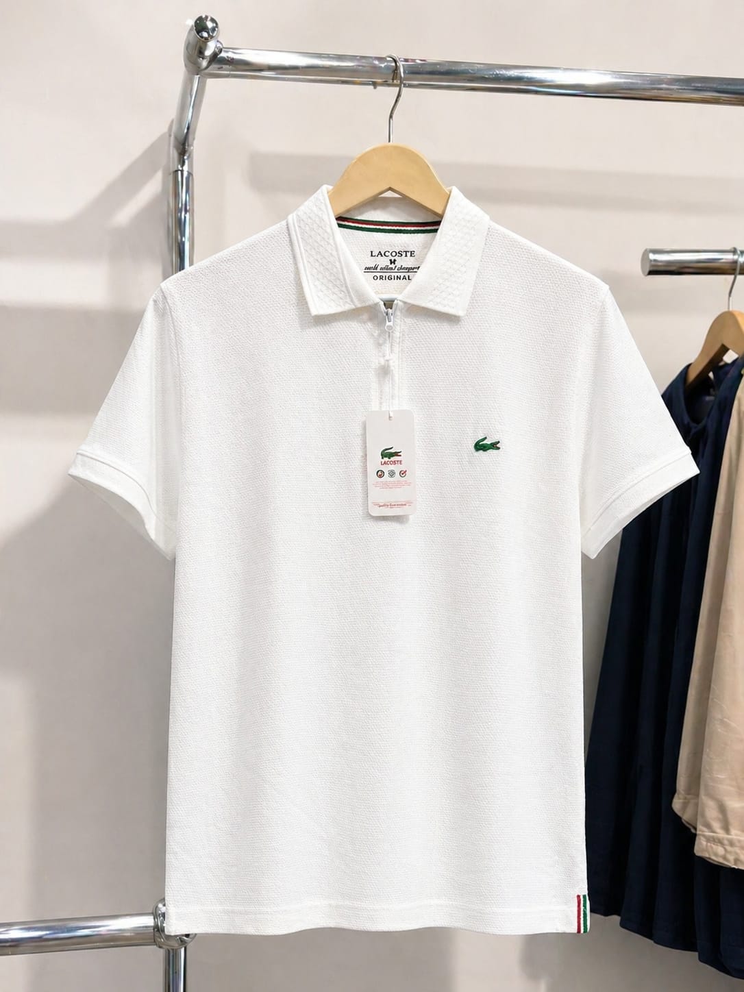 Lacoste Popcorn Texture Half Zip Polo – Premium Fit
